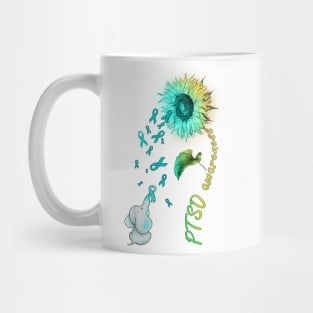 PTSD Awareness Survivor Warrior, Hippie Sunflower Elephant Mug